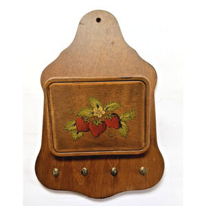 Mid-Century Modern Wooden Wall Letter and Key Holder with Strawberry Decor